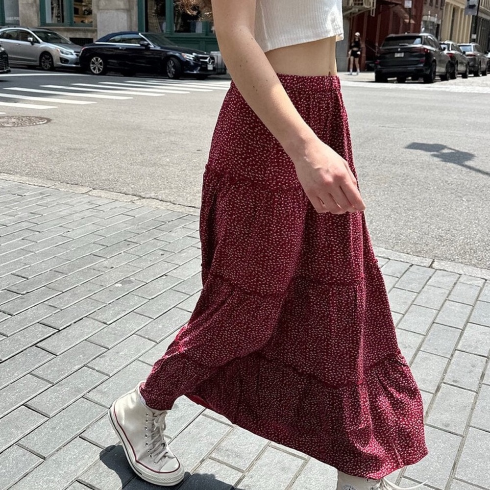 Brandy Melville Red Tiered Maxi Skirt Casual